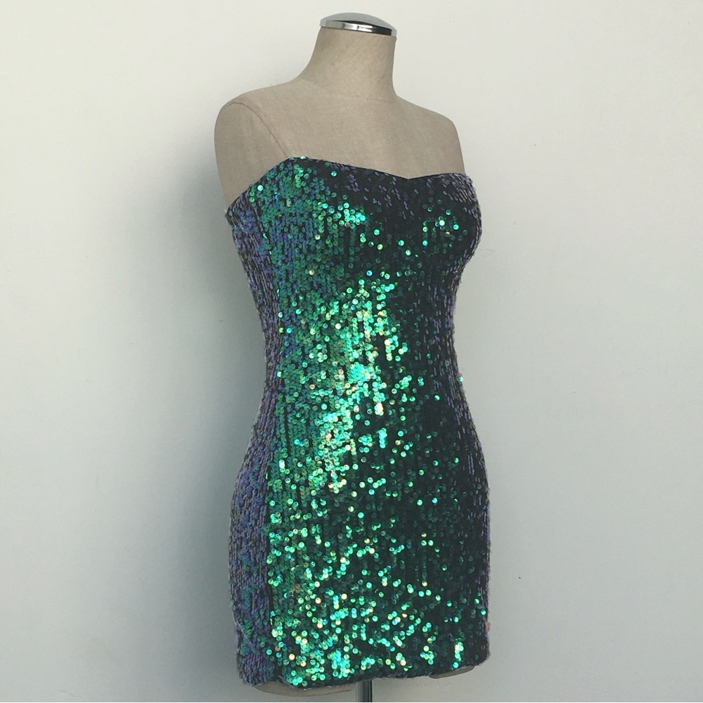 Charlotte Russe Strapless Sequin Dress - Green and Blue